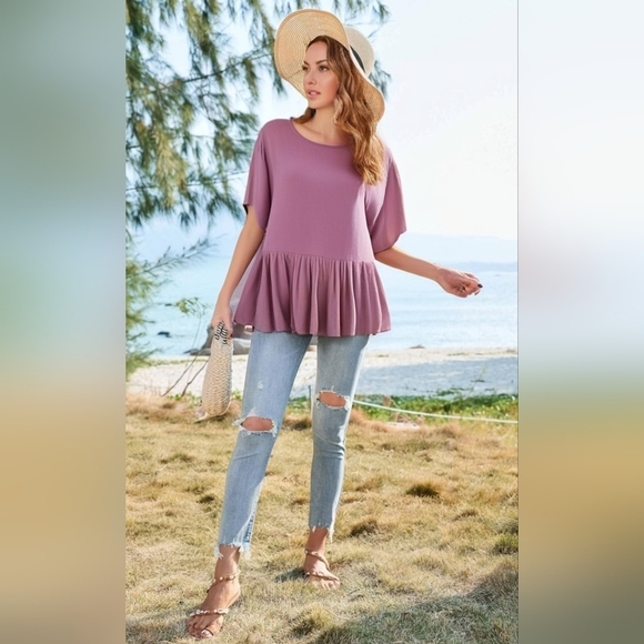 Altar’d State Womens Purple/Pink Flowy Ruffle Top With Tie up Back Size M - Picture 1 of 11